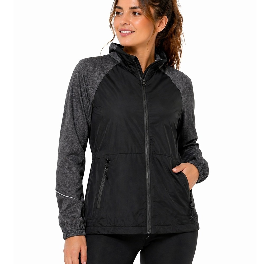 Elevate Mikumi Hybrid Softshell Jacket Womens XS Black Gray Outdoor Coat NWT